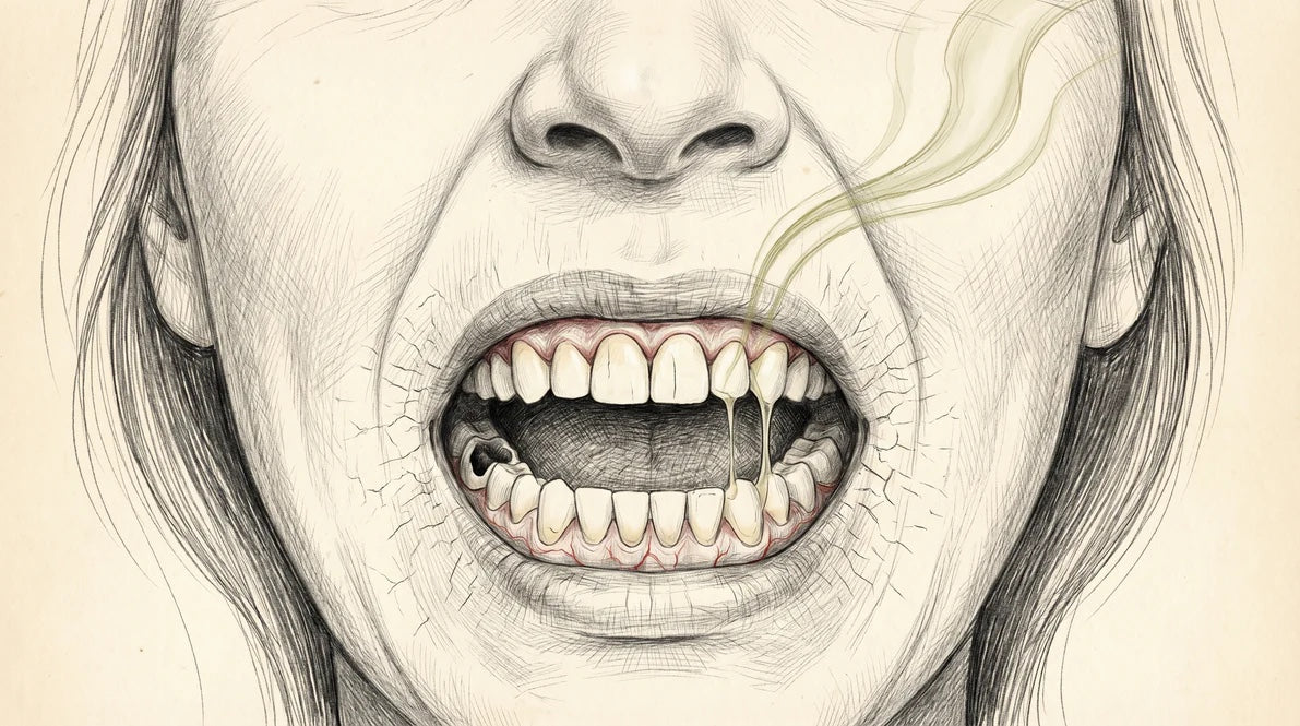Ilustración de una boca reseca abierta