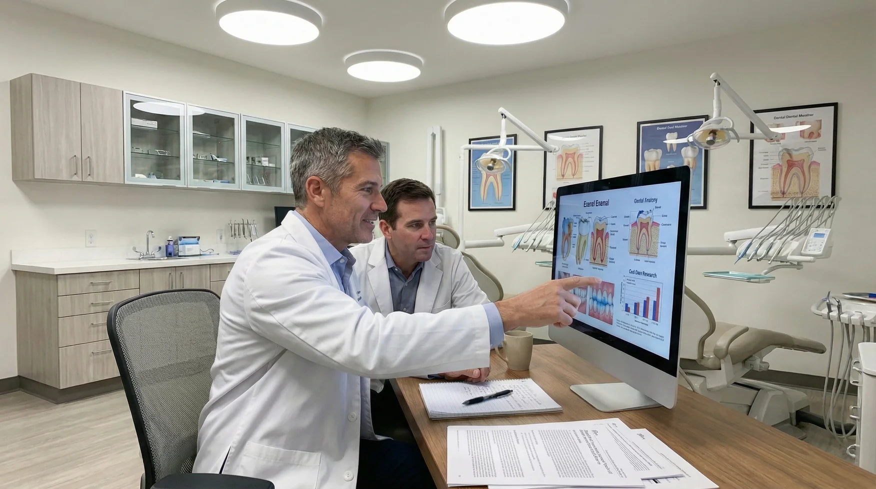 Odontólogos revisando estudios